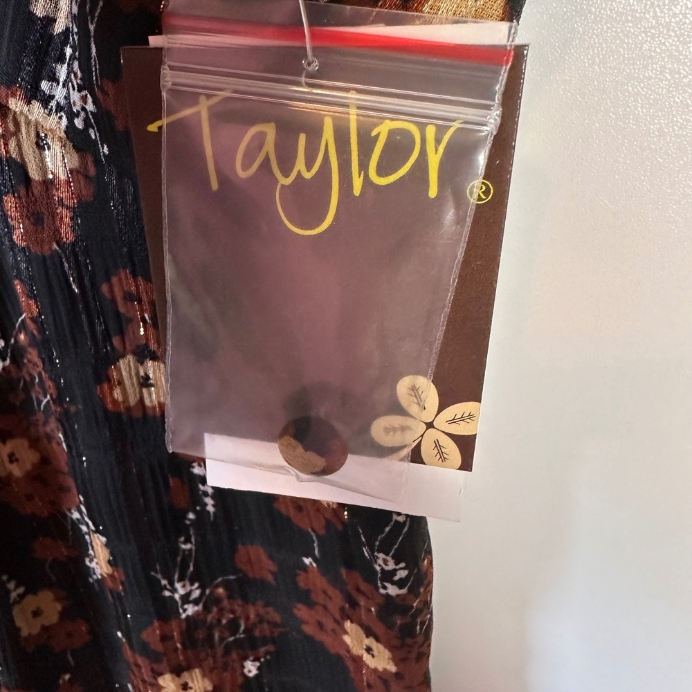 NWT Taylor Dresses Womens Size 10 Black/Nutmeg Floral Print V-Neck Cottagecore - Picture 5 of 11